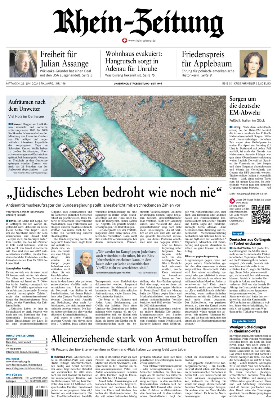 Rhein-Zeitung Kreis Ahrweiler vom Mittwoch, 26.06.2024