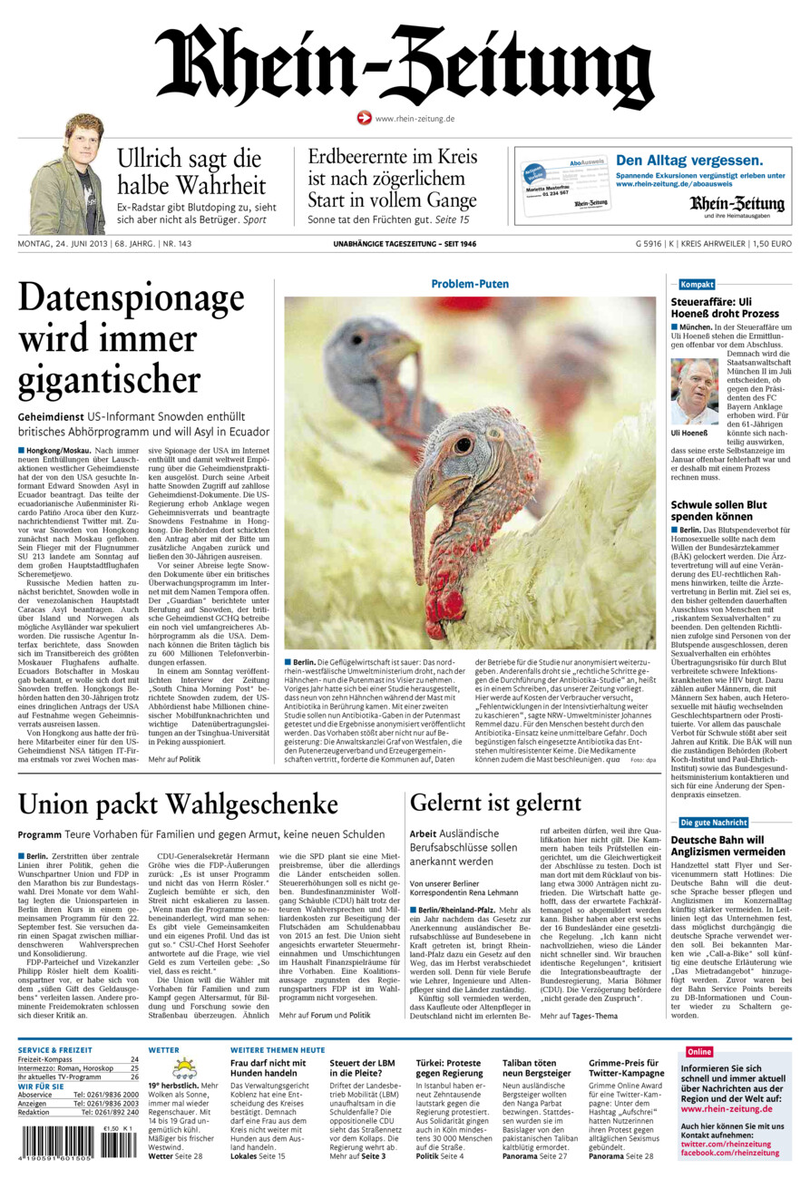 Rhein-Zeitung Kreis Ahrweiler vom Montag, 24.06.2013