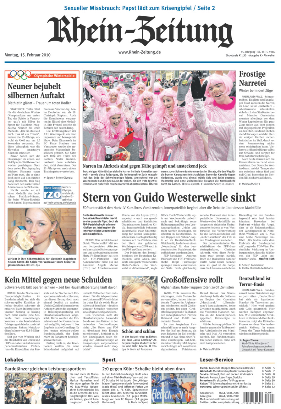 Rhein-Zeitung Kreis Ahrweiler vom Montag, 15.02.2010