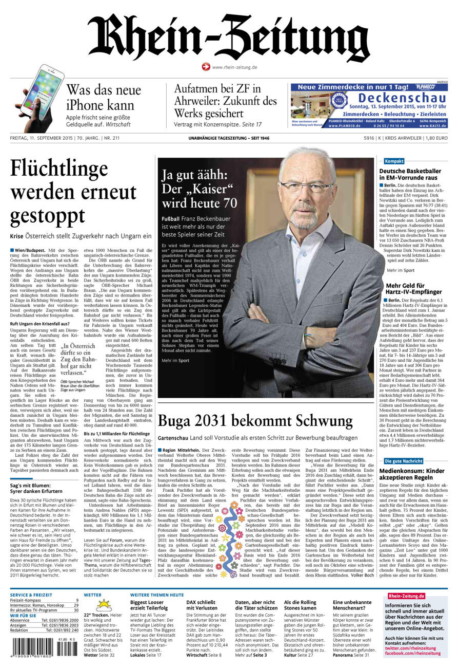 Rhein-Zeitung Kreis Ahrweiler vom Freitag, 11.09.2015