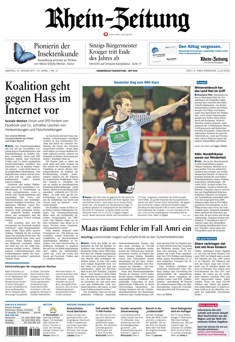 Rhein-Zeitung Kreis Ahrweiler vom Samstag, 14.01.2017