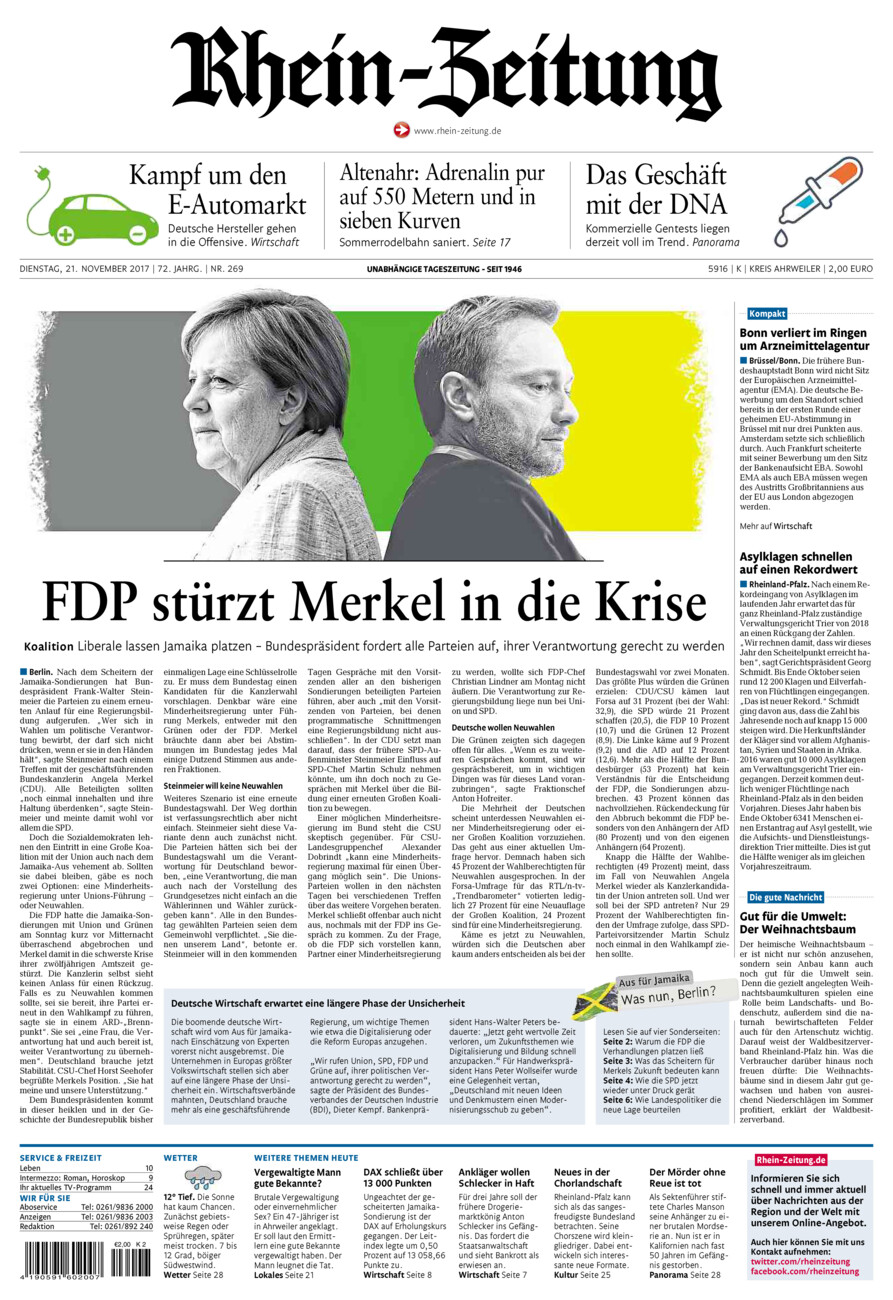 Rhein-Zeitung Kreis Ahrweiler vom Dienstag, 21.11.2017