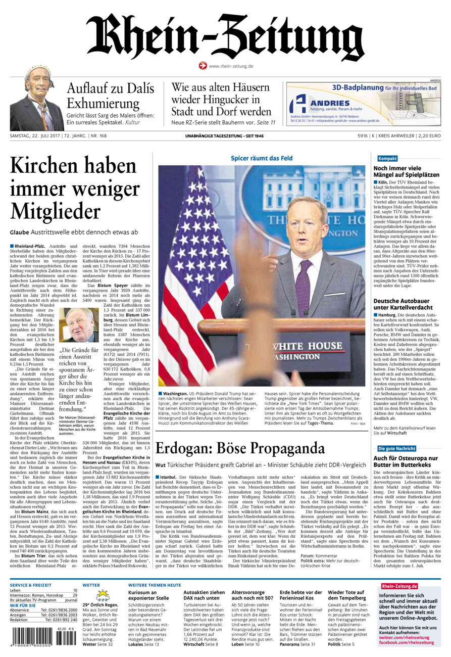 Rhein-Zeitung Kreis Ahrweiler vom Samstag, 22.07.2017