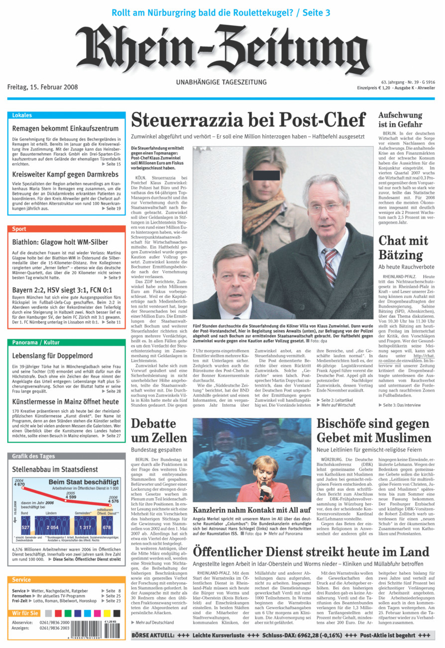 Rhein-Zeitung Kreis Ahrweiler vom Freitag, 15.02.2008