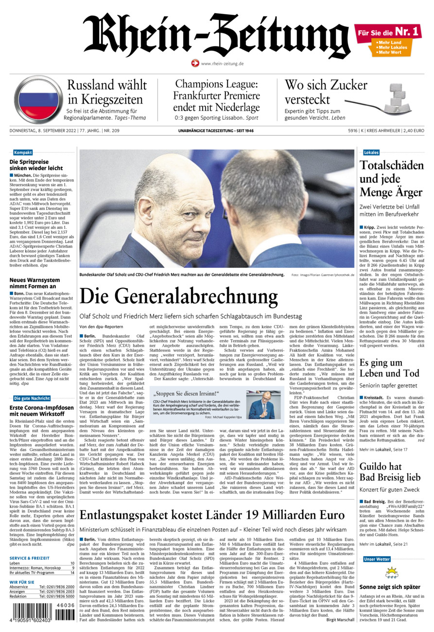Rhein-Zeitung Kreis Ahrweiler vom Donnerstag, 08.09.2022