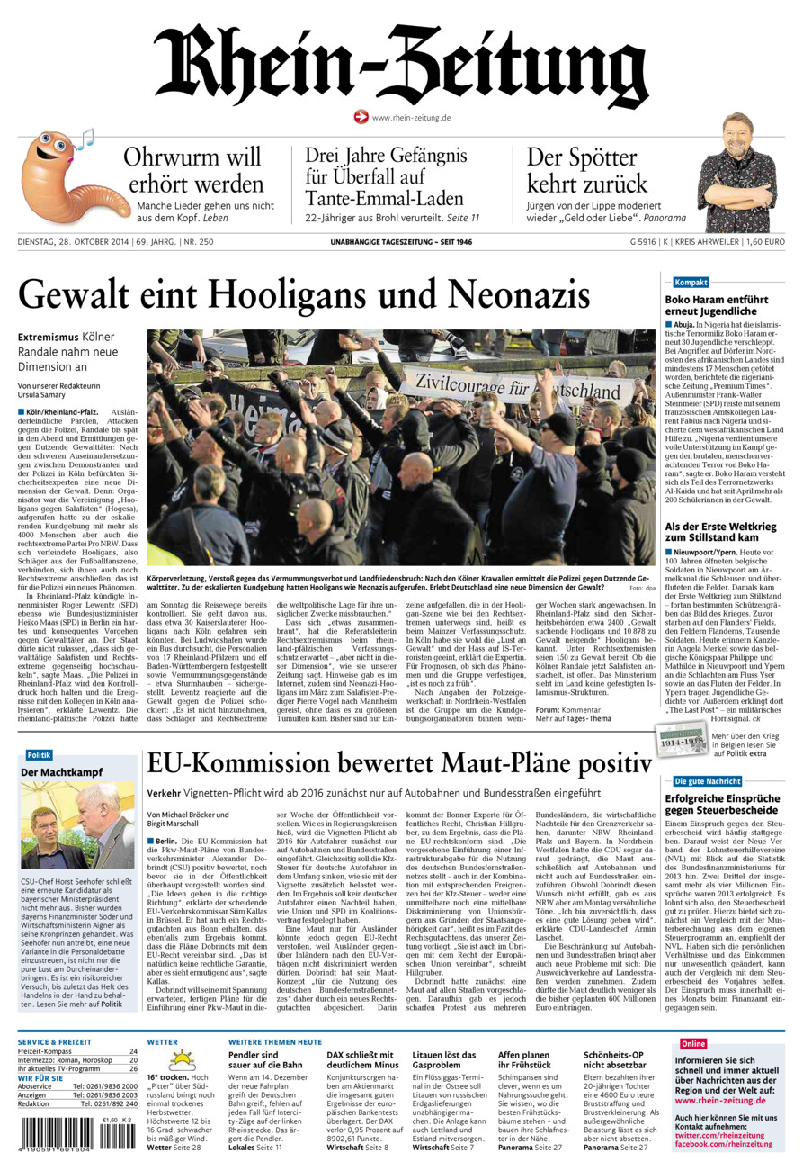 Rhein-Zeitung Kreis Ahrweiler vom Dienstag, 28.10.2014