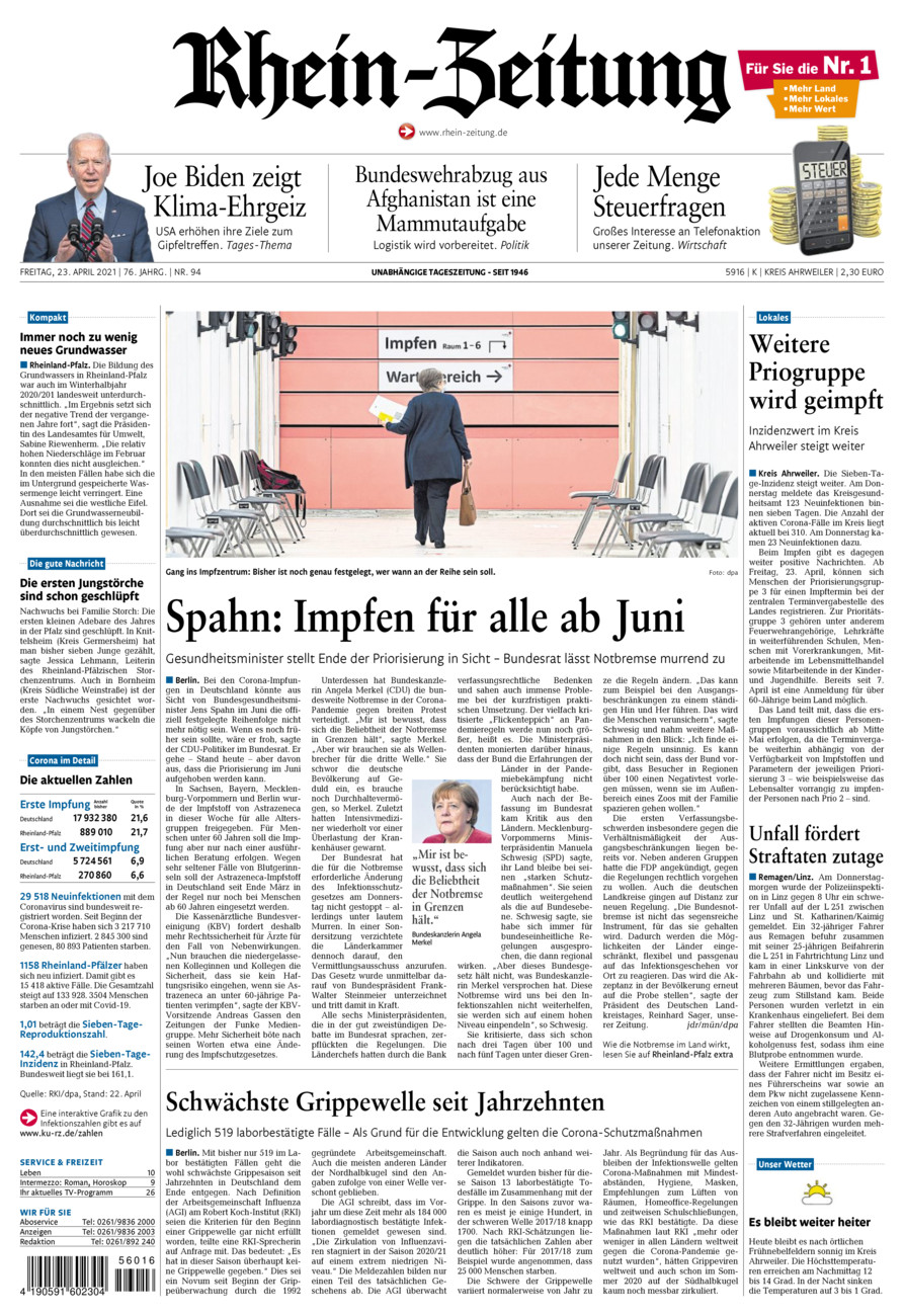 Rhein-Zeitung Kreis Ahrweiler vom Freitag, 23.04.2021