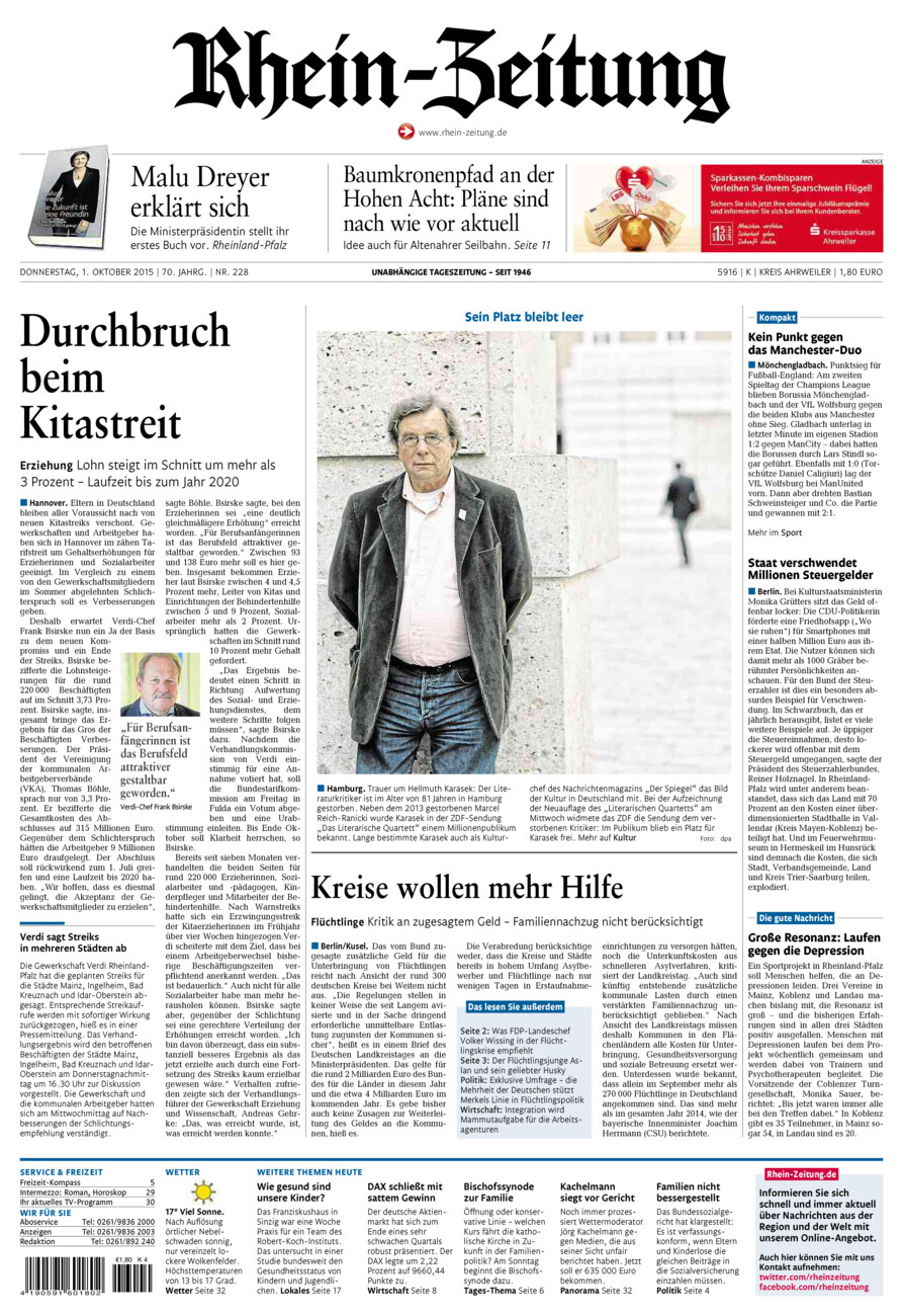 Rhein-Zeitung Kreis Ahrweiler vom Donnerstag, 01.10.2015