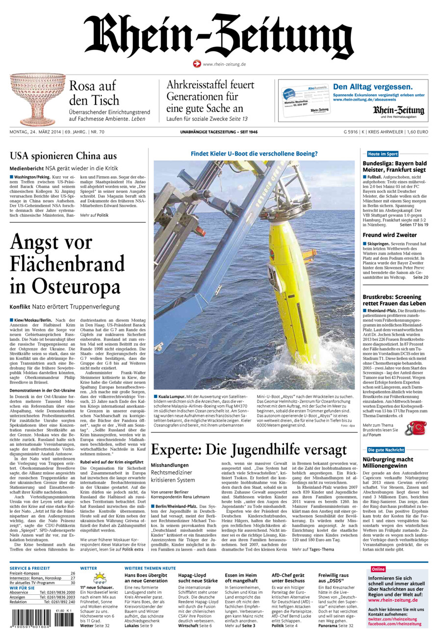 Rhein-Zeitung Kreis Ahrweiler vom Montag, 24.03.2014