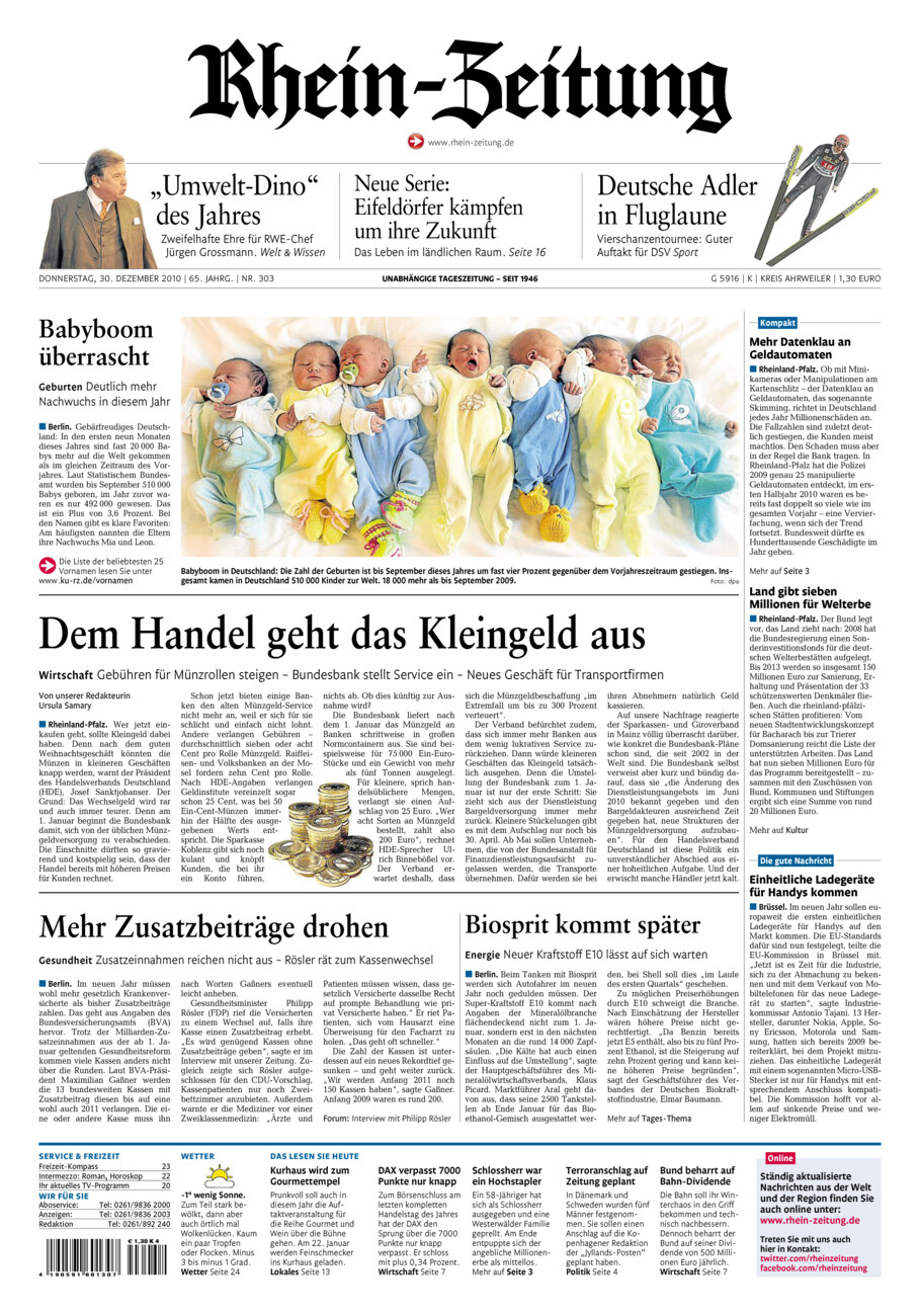 Rhein-Zeitung Kreis Ahrweiler vom Donnerstag, 30.12.2010