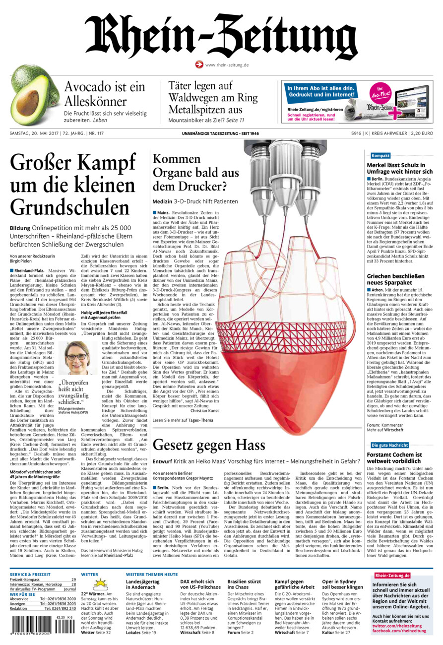 Rhein-Zeitung Kreis Ahrweiler vom Samstag, 20.05.2017