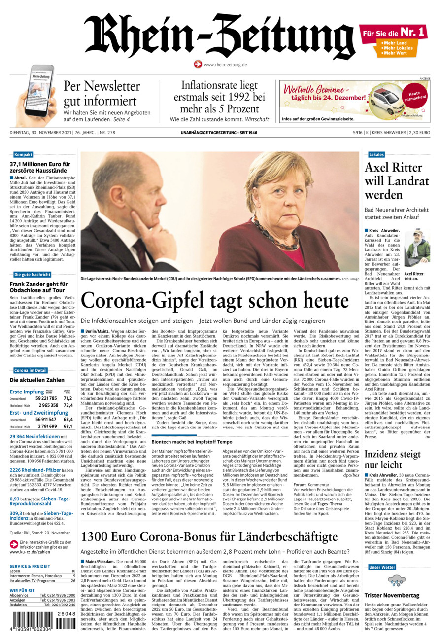 Rhein-Zeitung Kreis Ahrweiler vom Dienstag, 30.11.2021