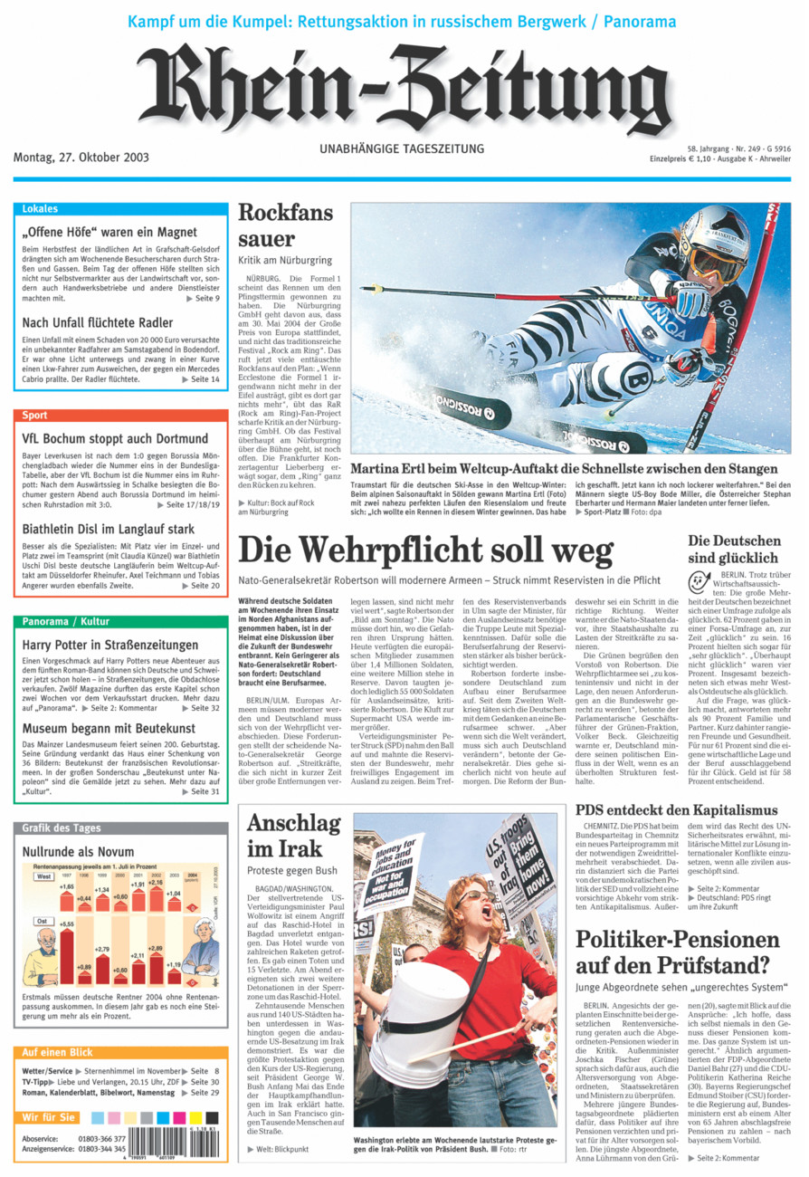 Rhein-Zeitung Kreis Ahrweiler vom Montag, 27.10.2003