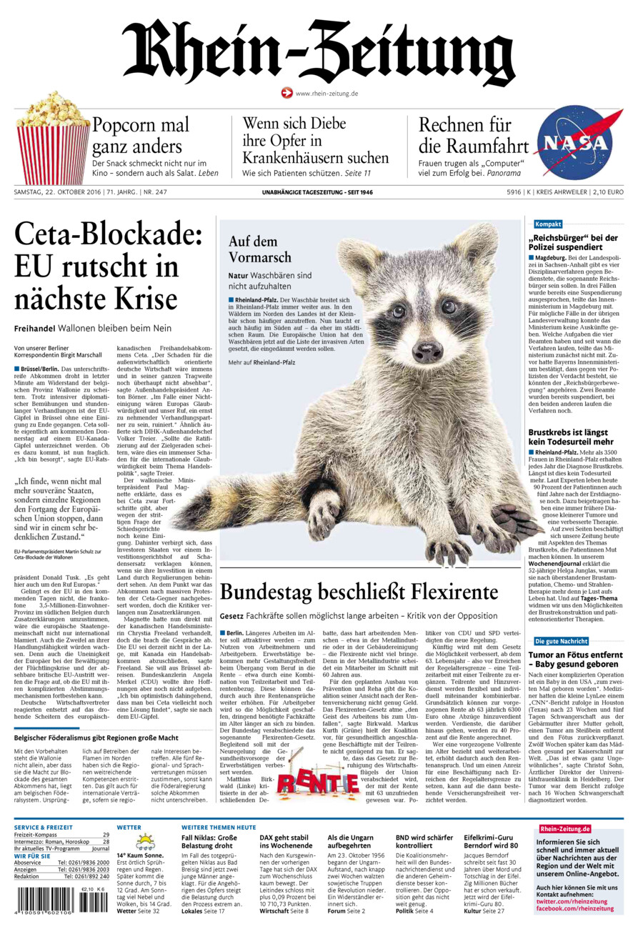 Rhein-Zeitung Kreis Ahrweiler vom Samstag, 22.10.2016