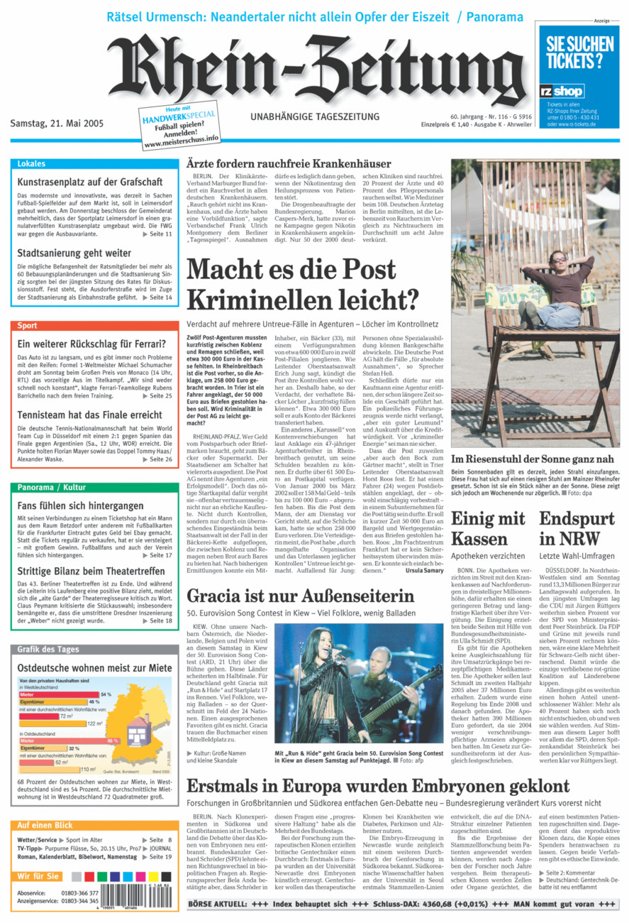Rhein-Zeitung Kreis Ahrweiler vom Samstag, 21.05.2005