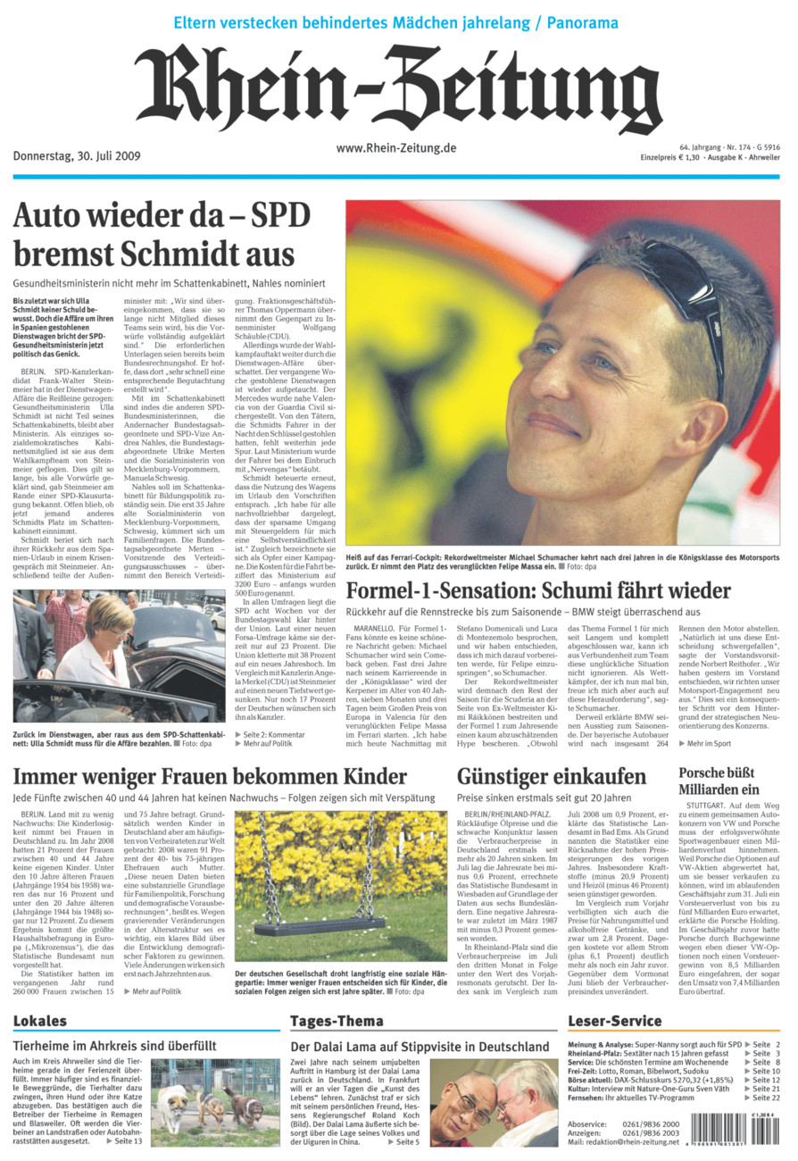 Rhein-Zeitung Kreis Ahrweiler vom Donnerstag, 30.07.2009