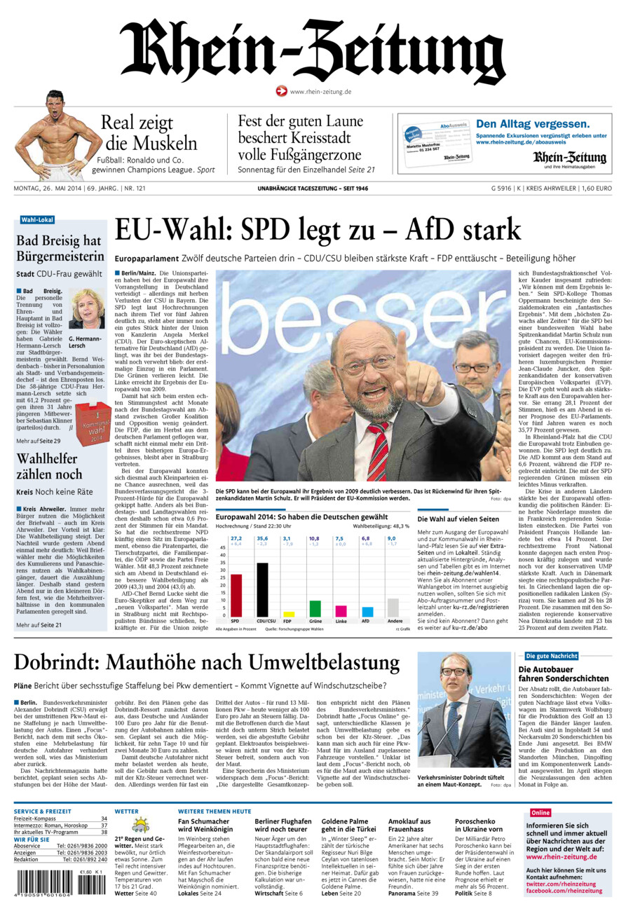 Rhein-Zeitung Kreis Ahrweiler vom Montag, 26.05.2014