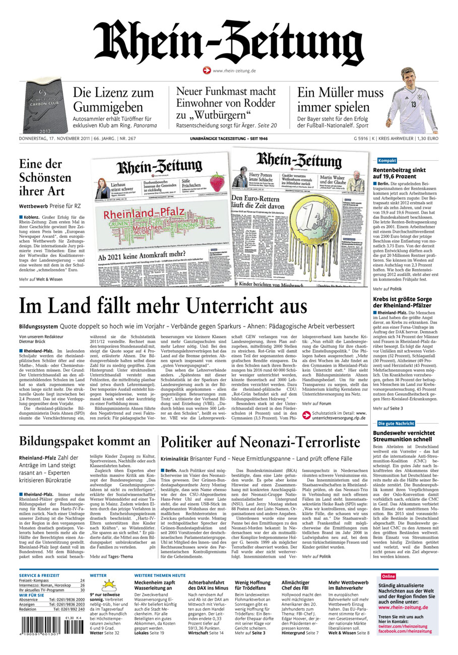 Rhein-Zeitung Kreis Ahrweiler vom Donnerstag, 17.11.2011