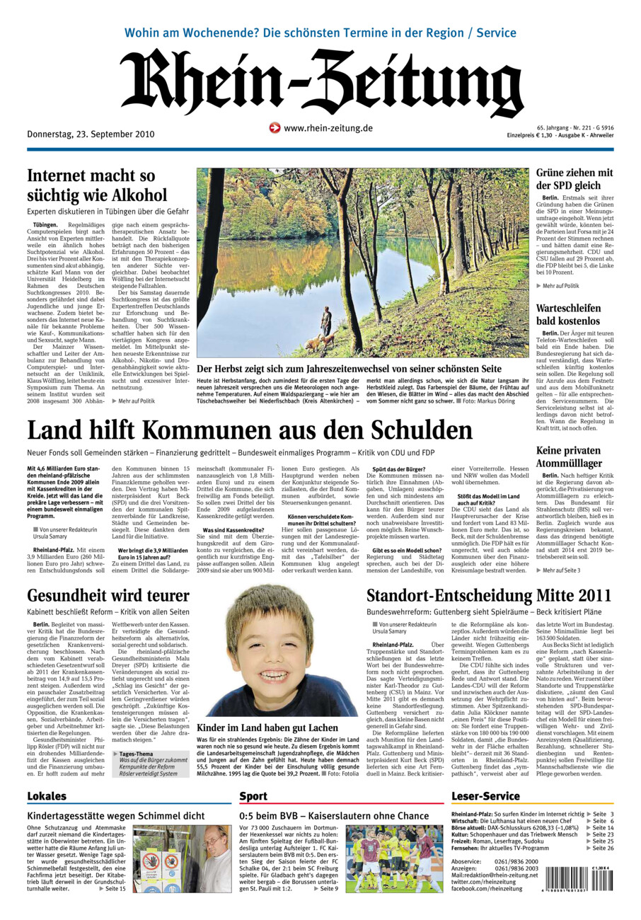 Rhein-Zeitung Kreis Ahrweiler vom Donnerstag, 23.09.2010