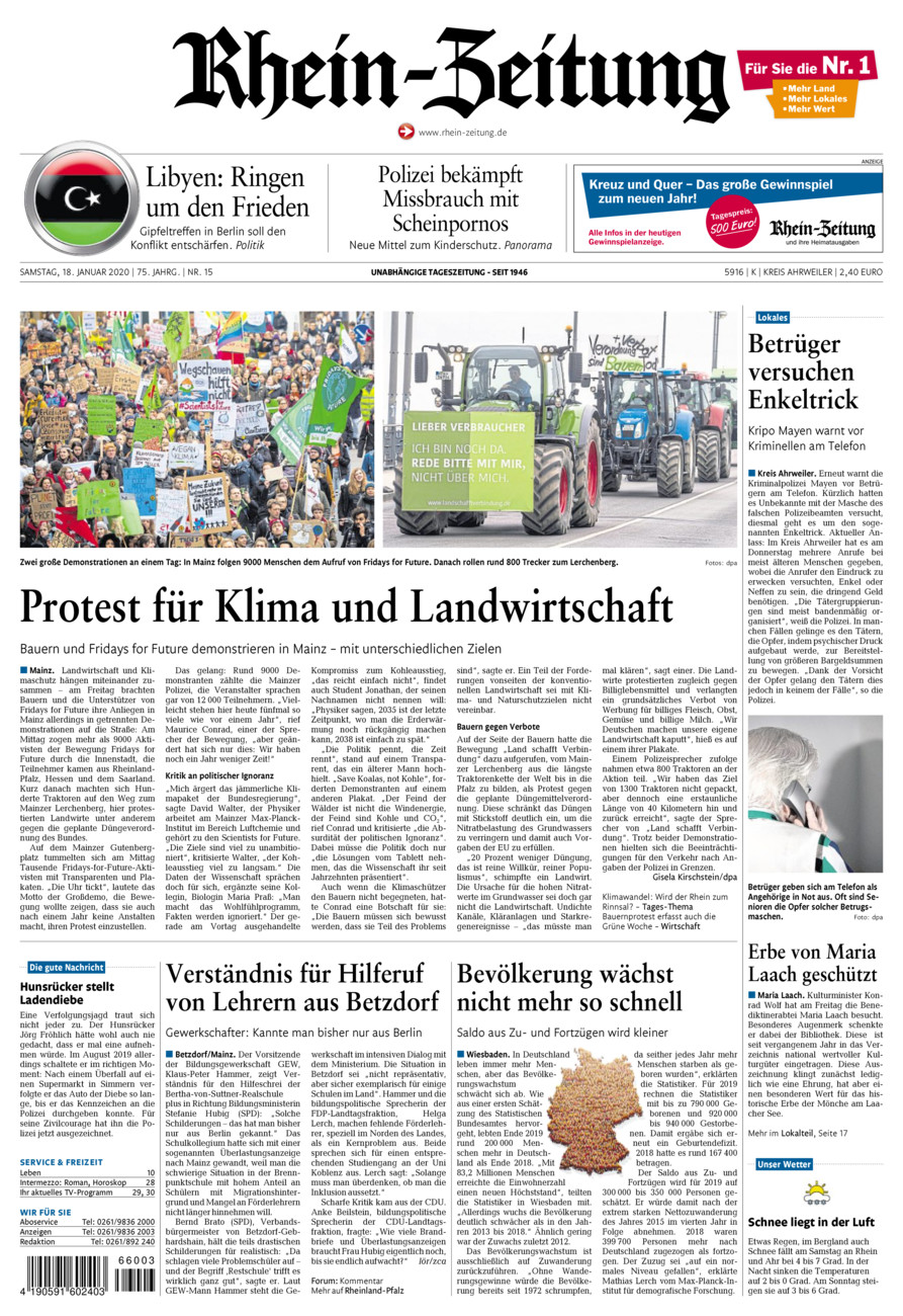 Rhein-Zeitung Kreis Ahrweiler vom Samstag, 18.01.2020