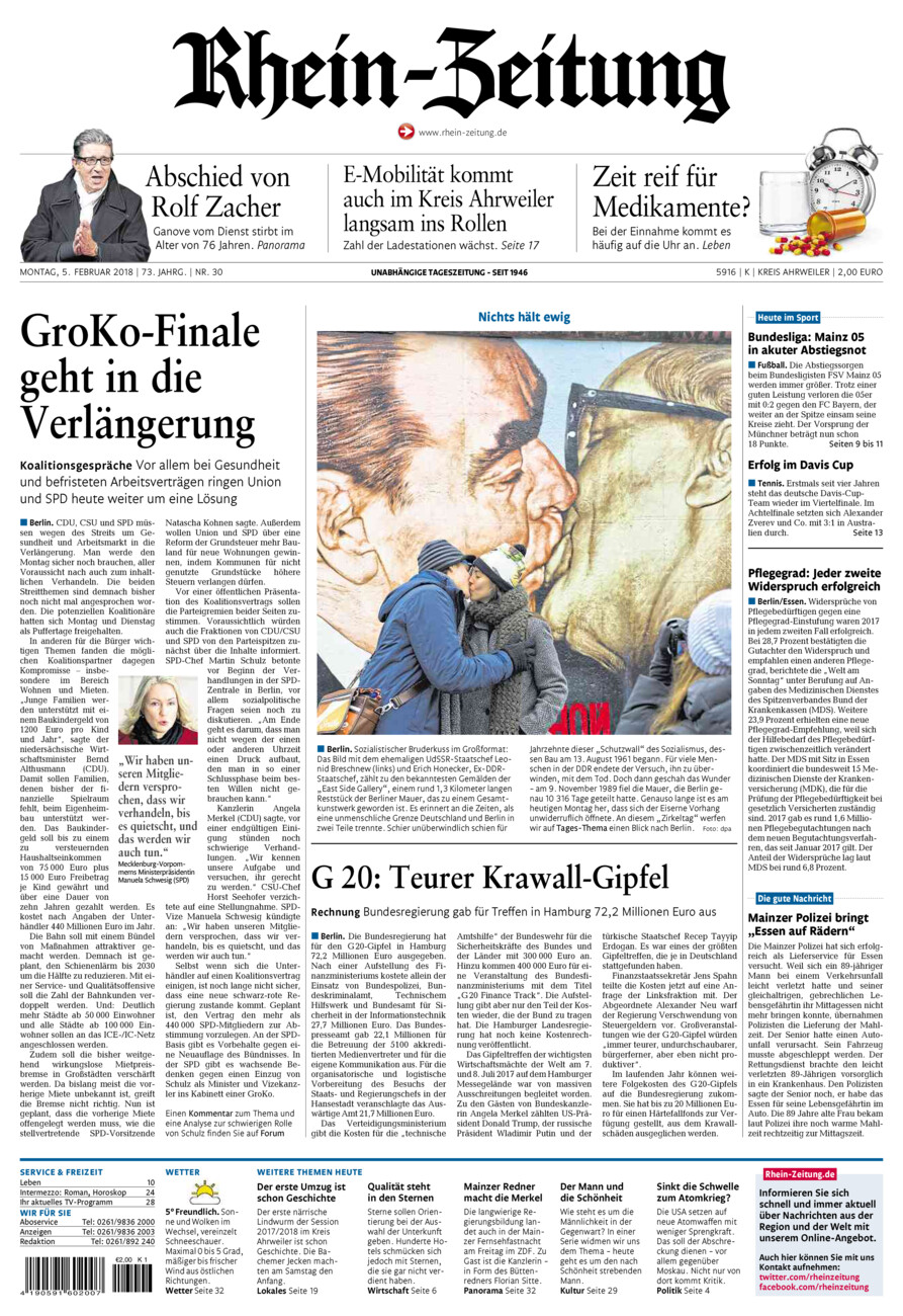 Rhein-Zeitung Kreis Ahrweiler vom Montag, 05.02.2018