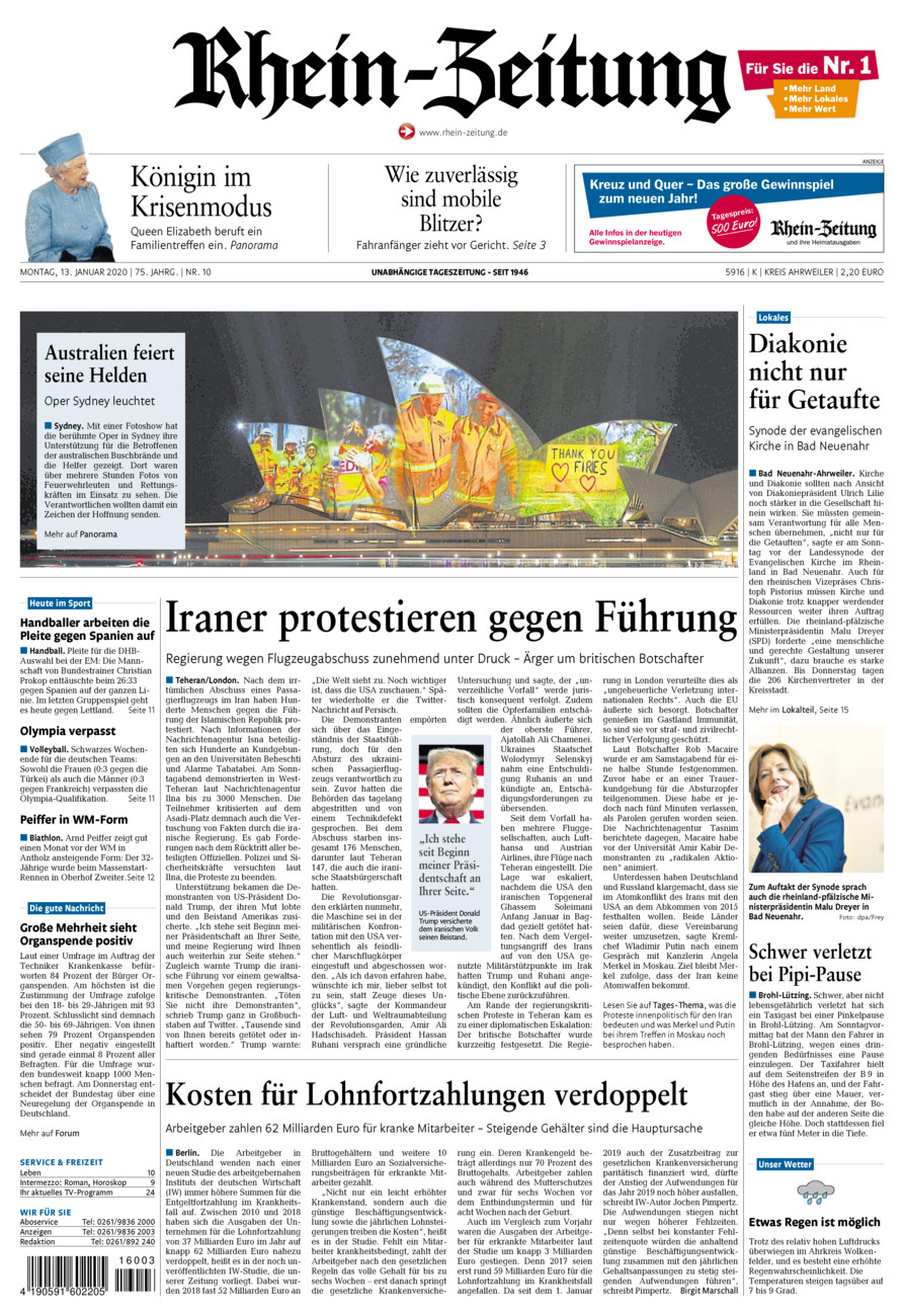 Rhein-Zeitung Kreis Ahrweiler vom Montag, 13.01.2020