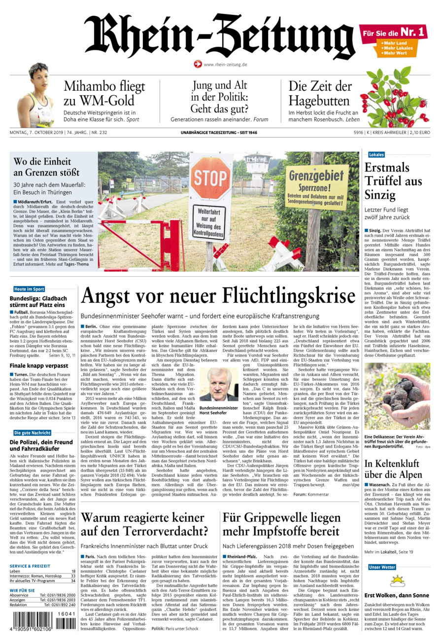 Rhein-Zeitung Kreis Ahrweiler vom Montag, 07.10.2019