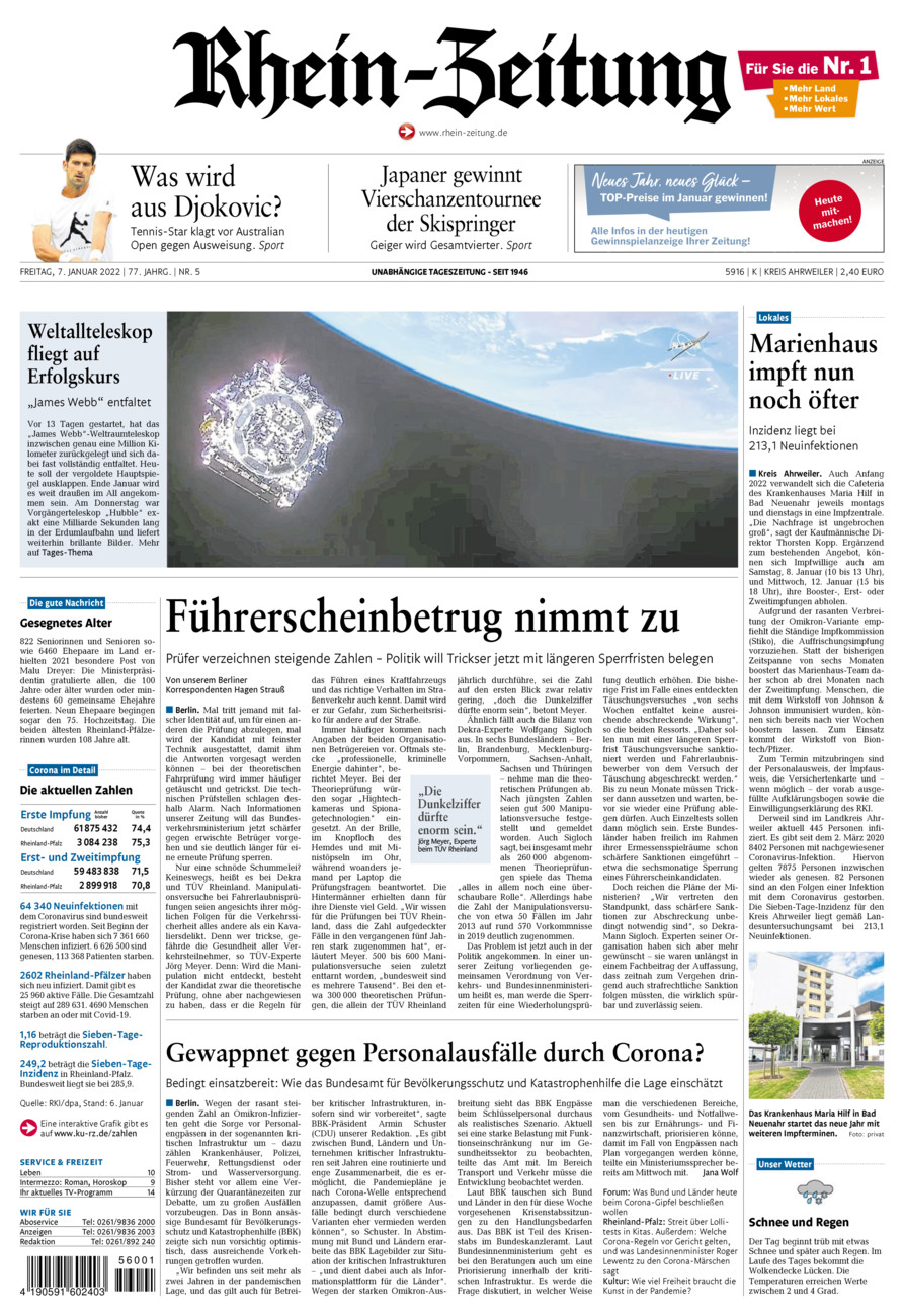Rhein-Zeitung Kreis Ahrweiler vom Freitag, 07.01.2022