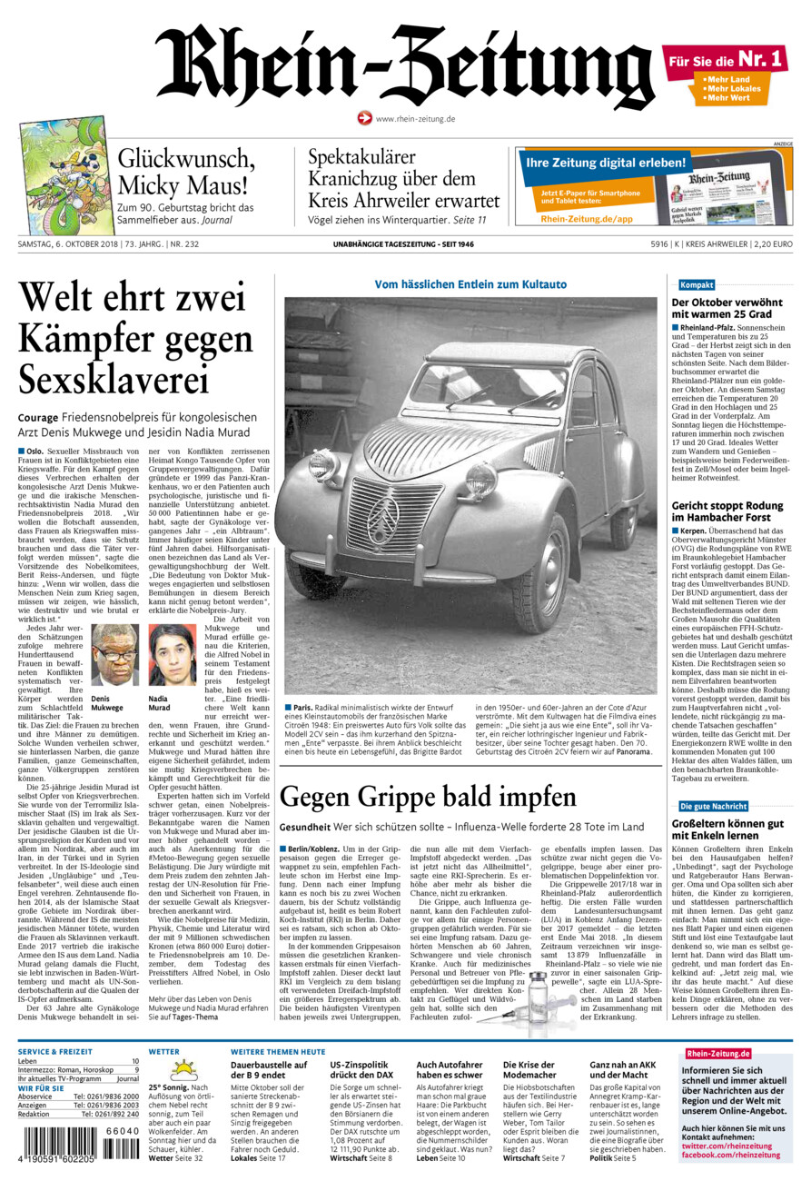 Rhein-Zeitung Kreis Ahrweiler vom Samstag, 06.10.2018