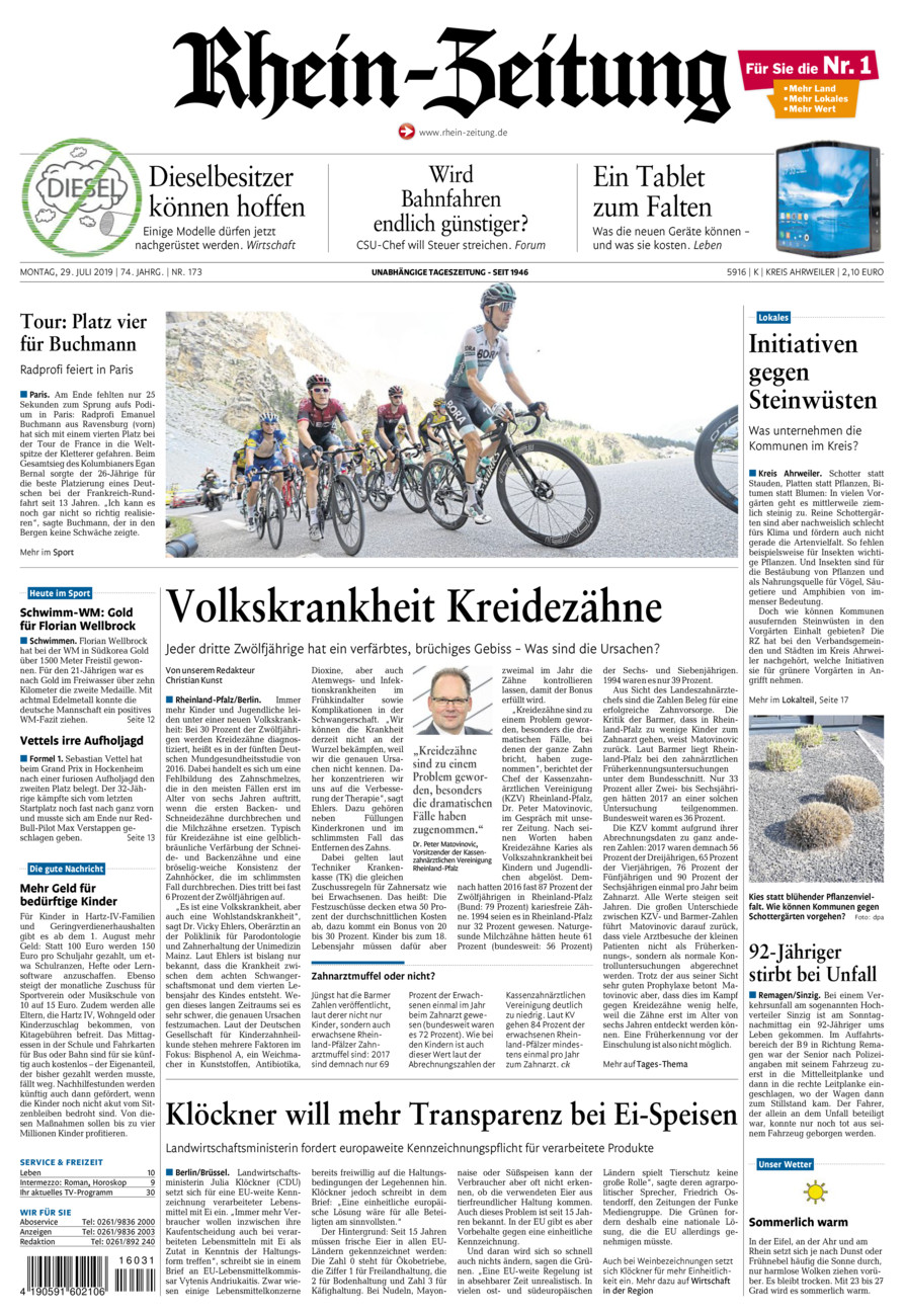Rhein-Zeitung Kreis Ahrweiler vom Montag, 29.07.2019