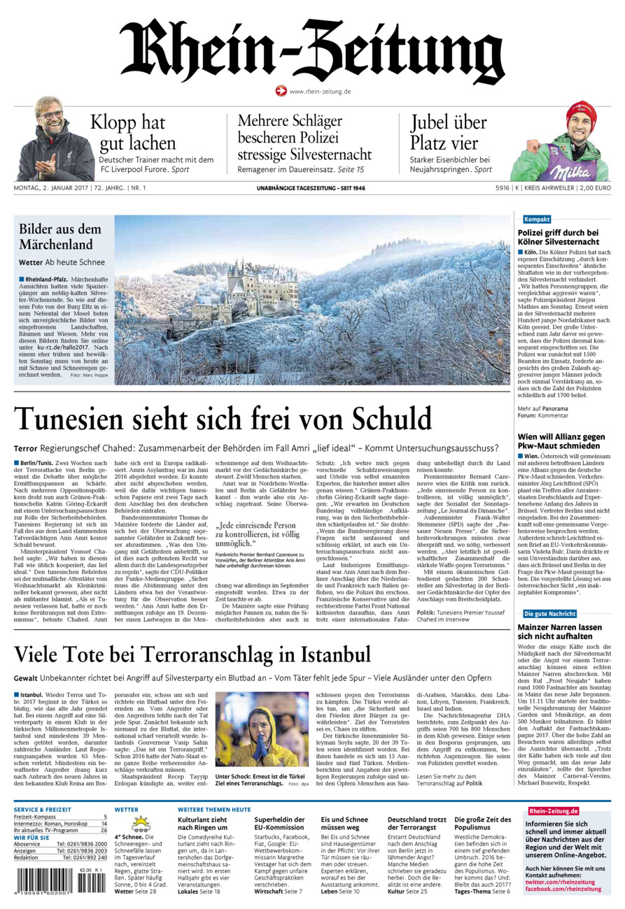 Rhein-Zeitung Kreis Ahrweiler vom Montag, 02.01.2017