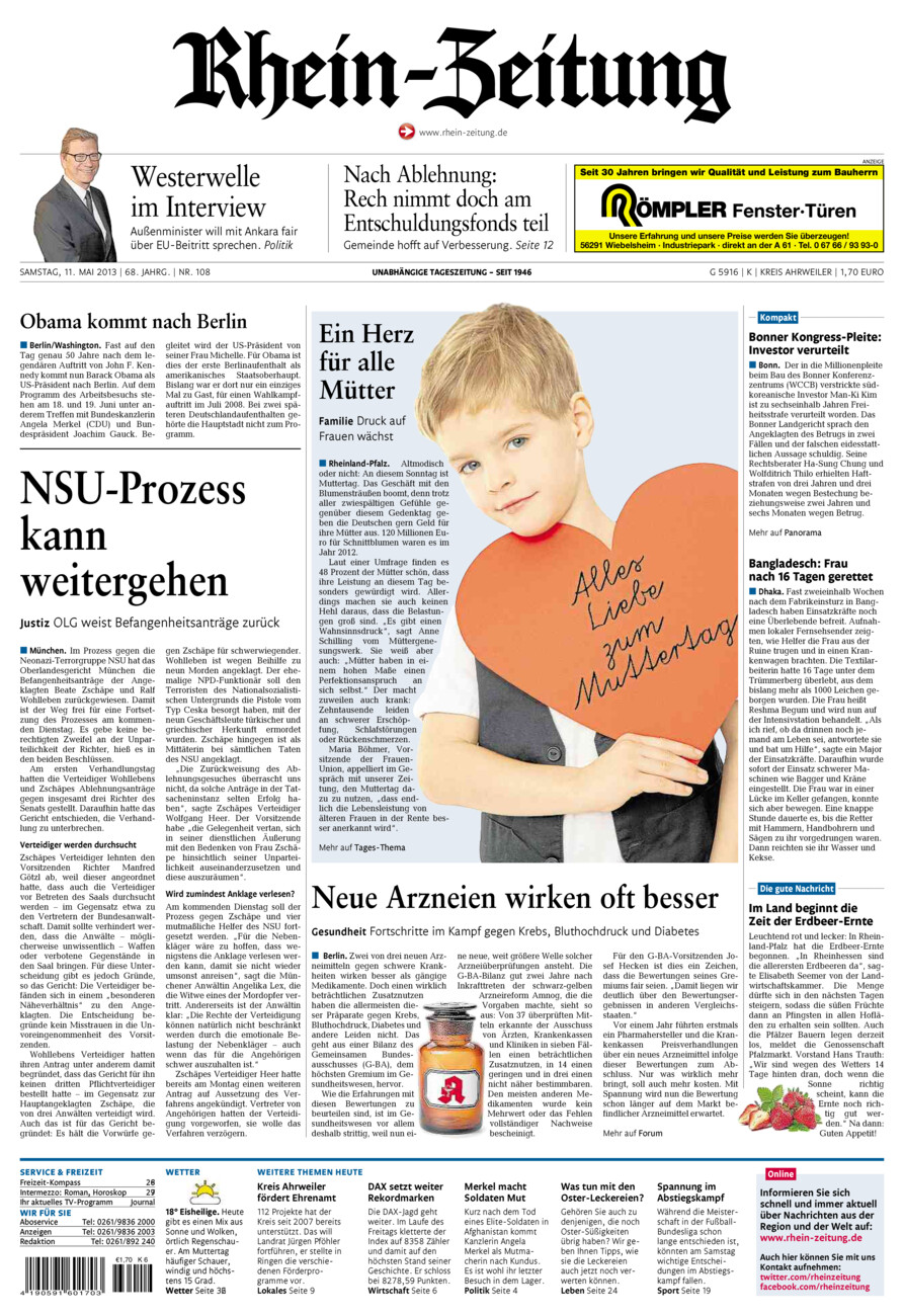 Rhein-Zeitung Kreis Ahrweiler vom Samstag, 11.05.2013