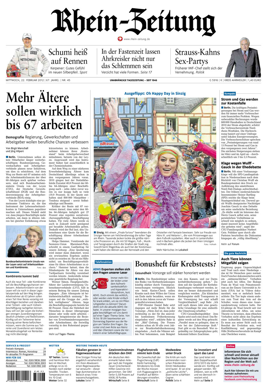 Rhein-Zeitung Kreis Ahrweiler vom Mittwoch, 22.02.2012