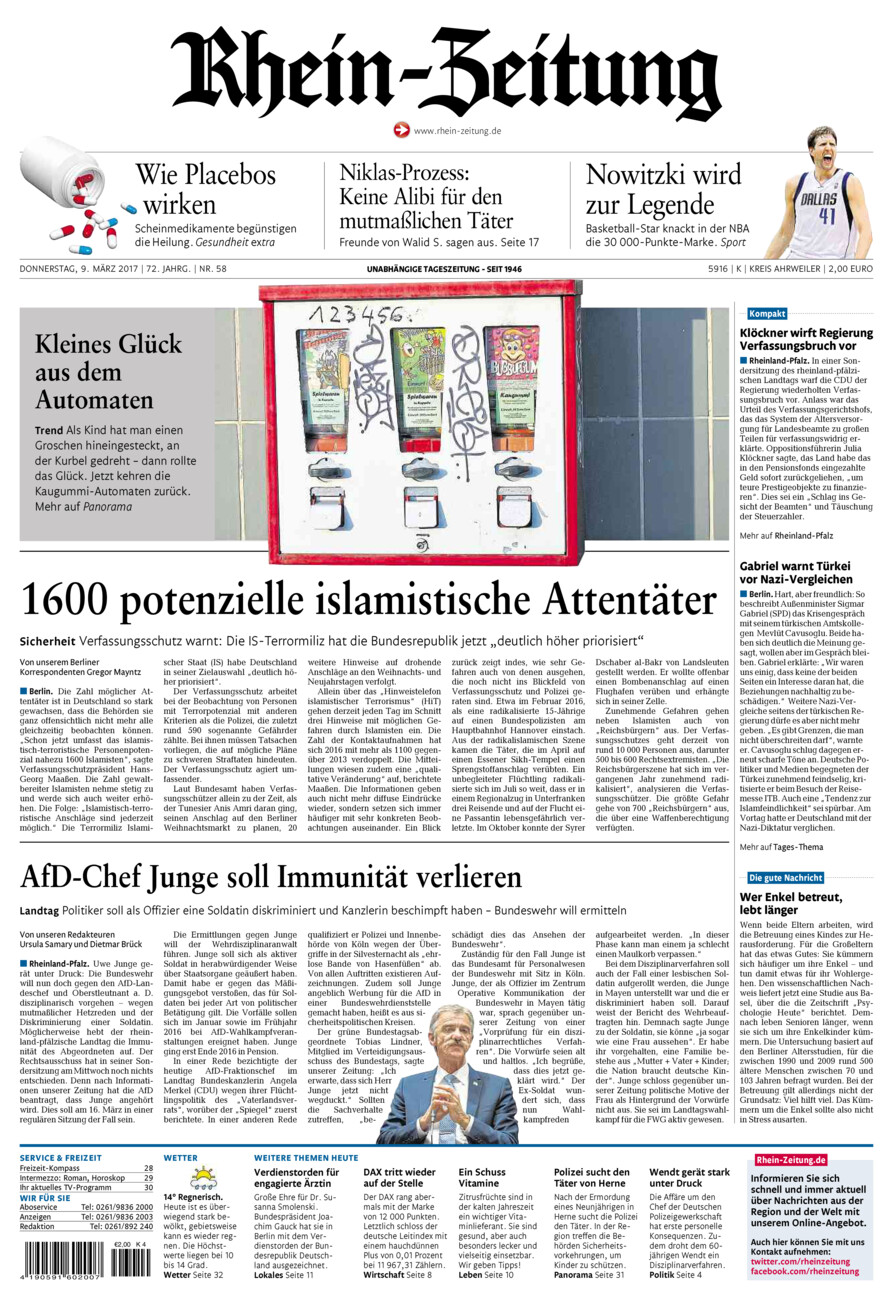 Rhein-Zeitung Kreis Ahrweiler vom Donnerstag, 09.03.2017