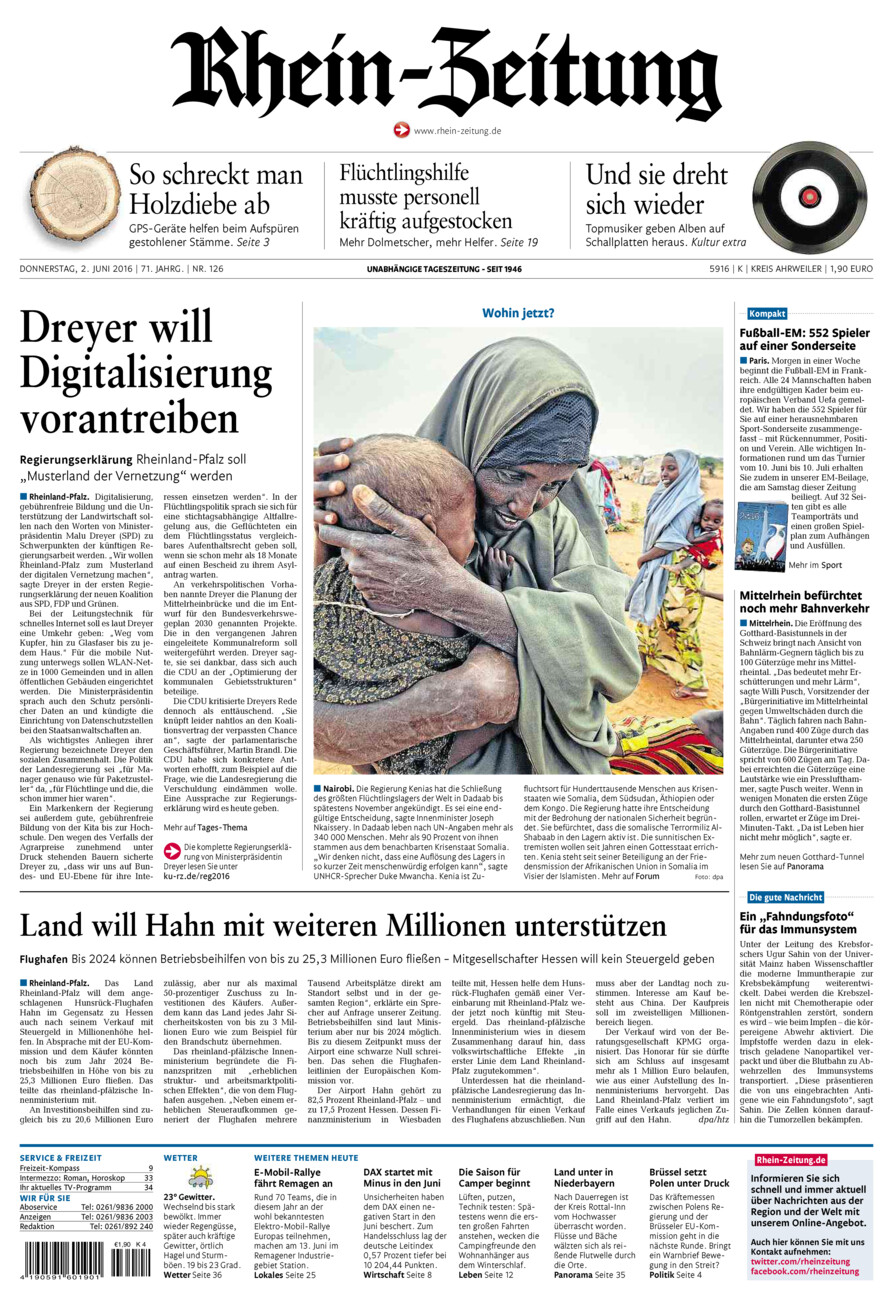 Rhein-Zeitung Kreis Ahrweiler vom Donnerstag, 02.06.2016