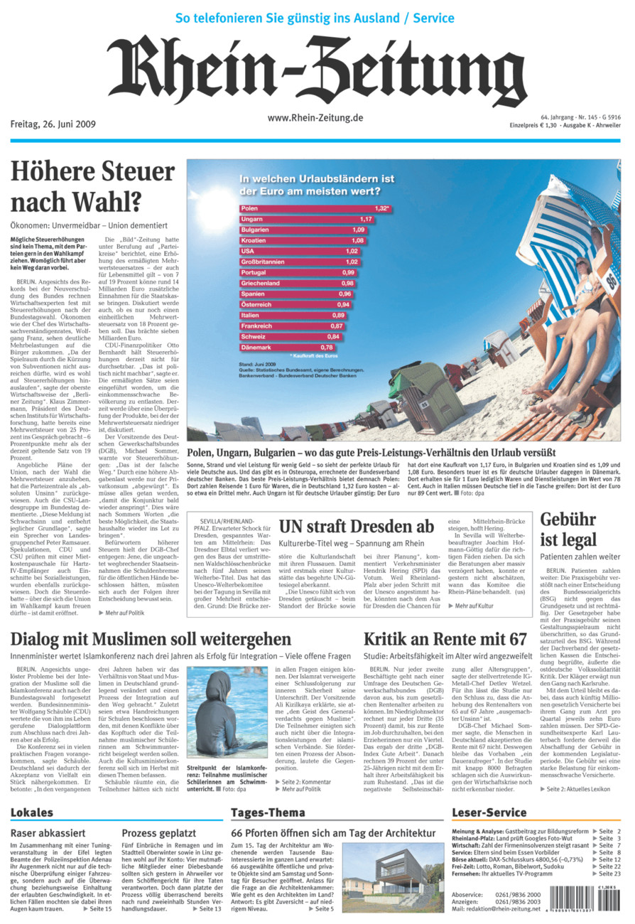 Rhein-Zeitung Kreis Ahrweiler vom Freitag, 26.06.2009