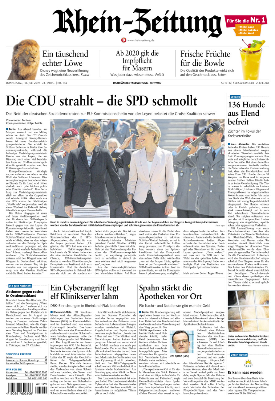 Rhein-Zeitung Kreis Ahrweiler vom Donnerstag, 18.07.2019