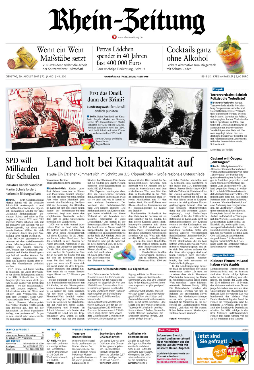 Rhein-Zeitung Kreis Ahrweiler vom Dienstag, 29.08.2017