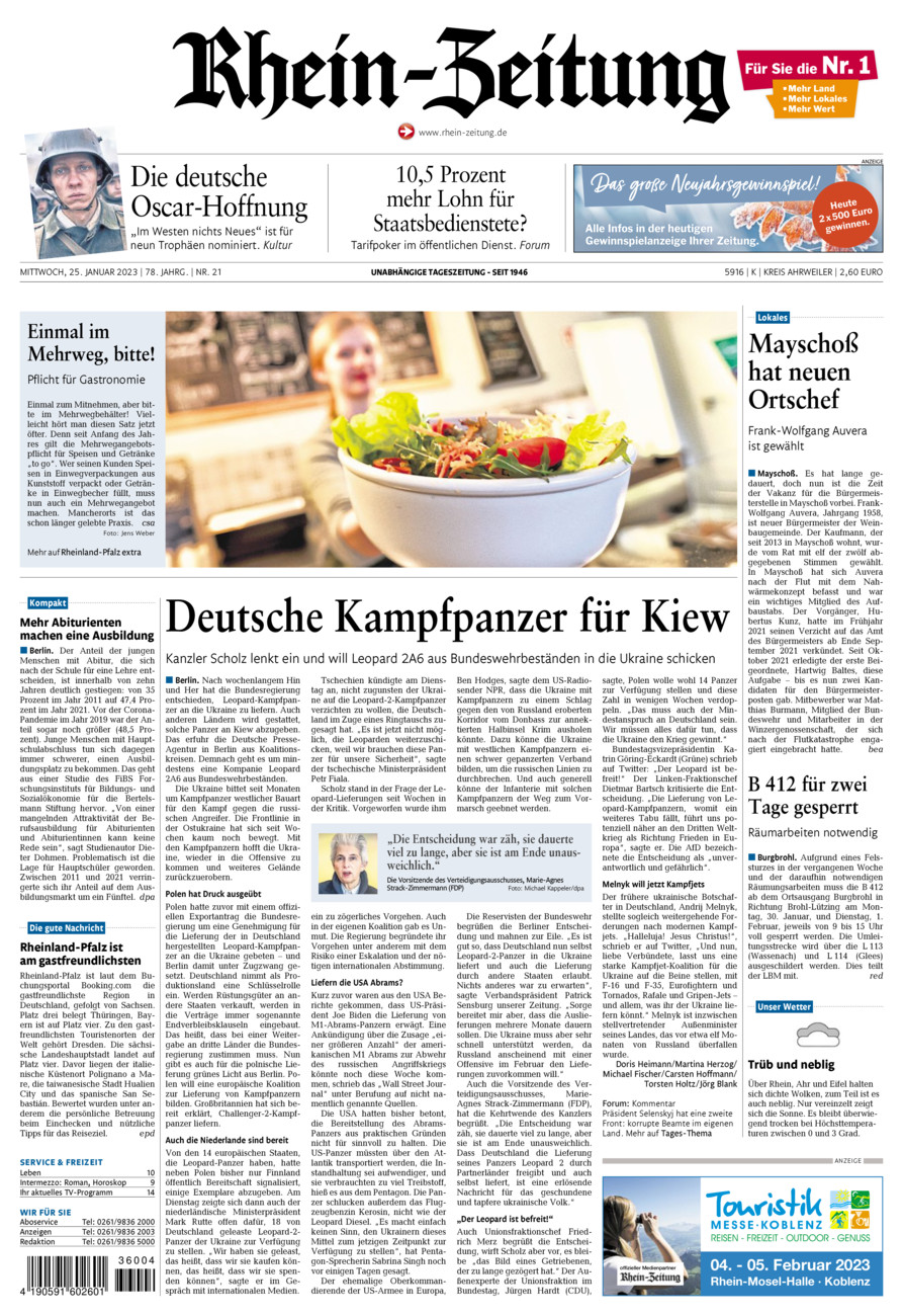 Rhein-Zeitung Kreis Ahrweiler vom Mittwoch, 25.01.2023