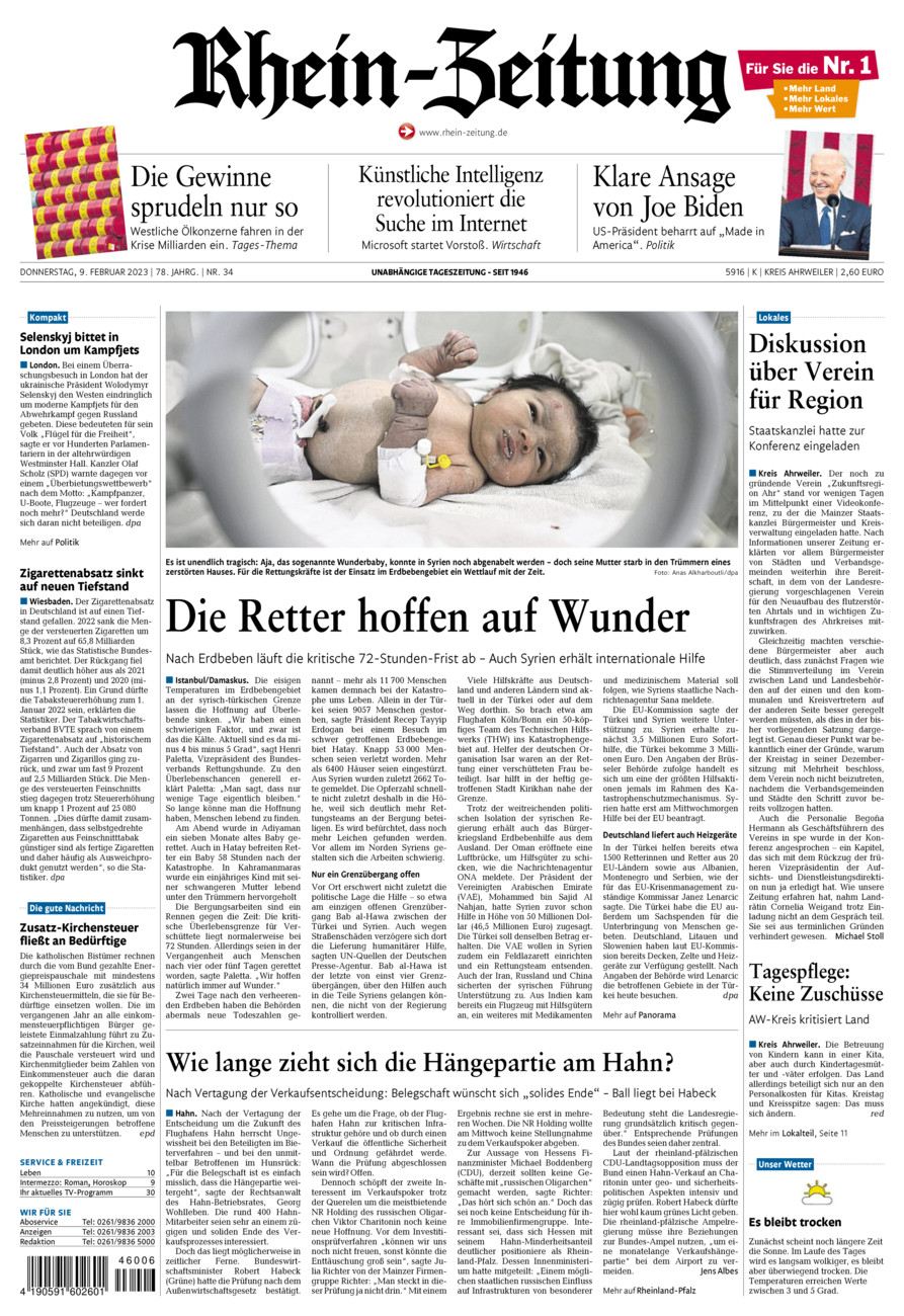 Rhein-Zeitung Kreis Ahrweiler vom Donnerstag, 09.02.2023