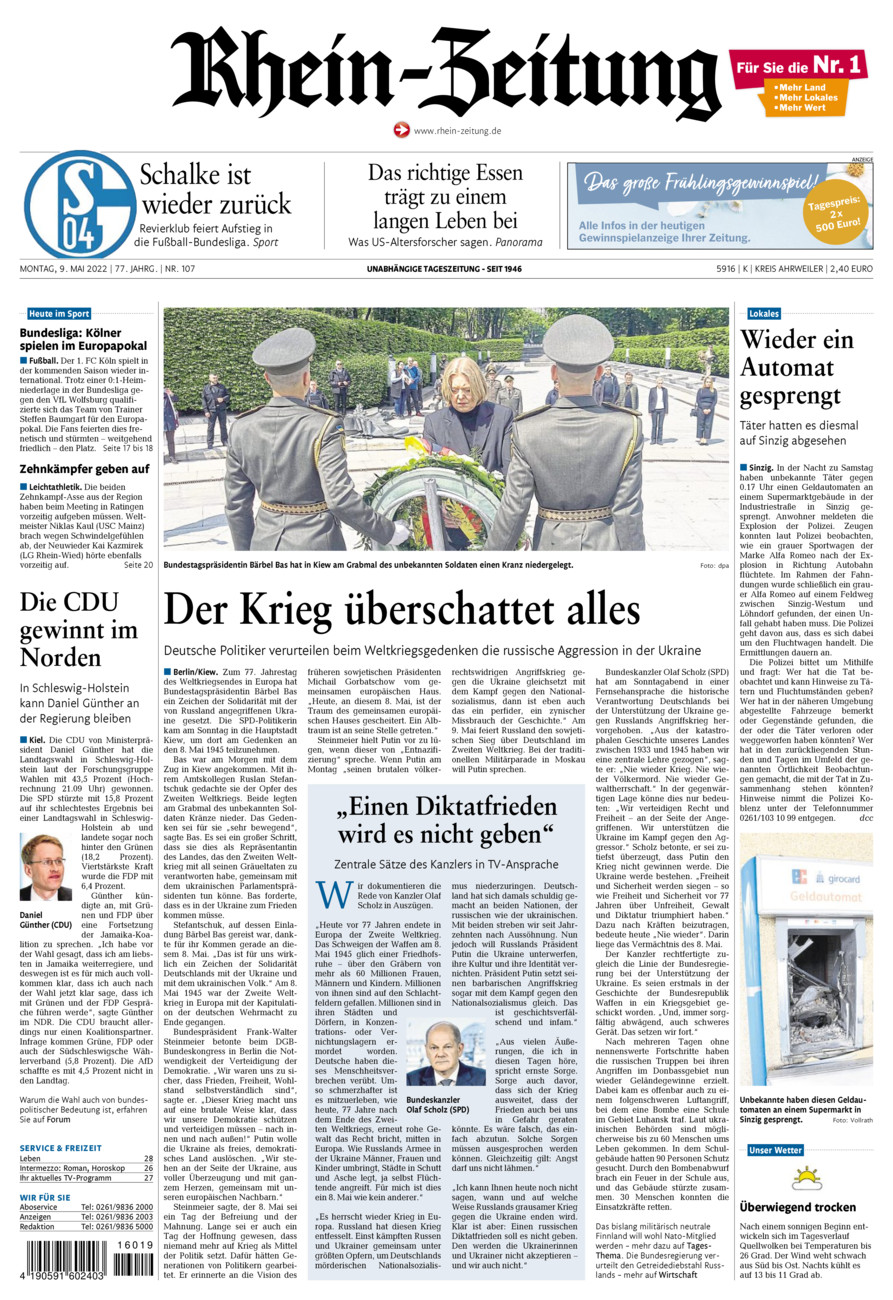 Rhein-Zeitung Kreis Ahrweiler vom Montag, 09.05.2022