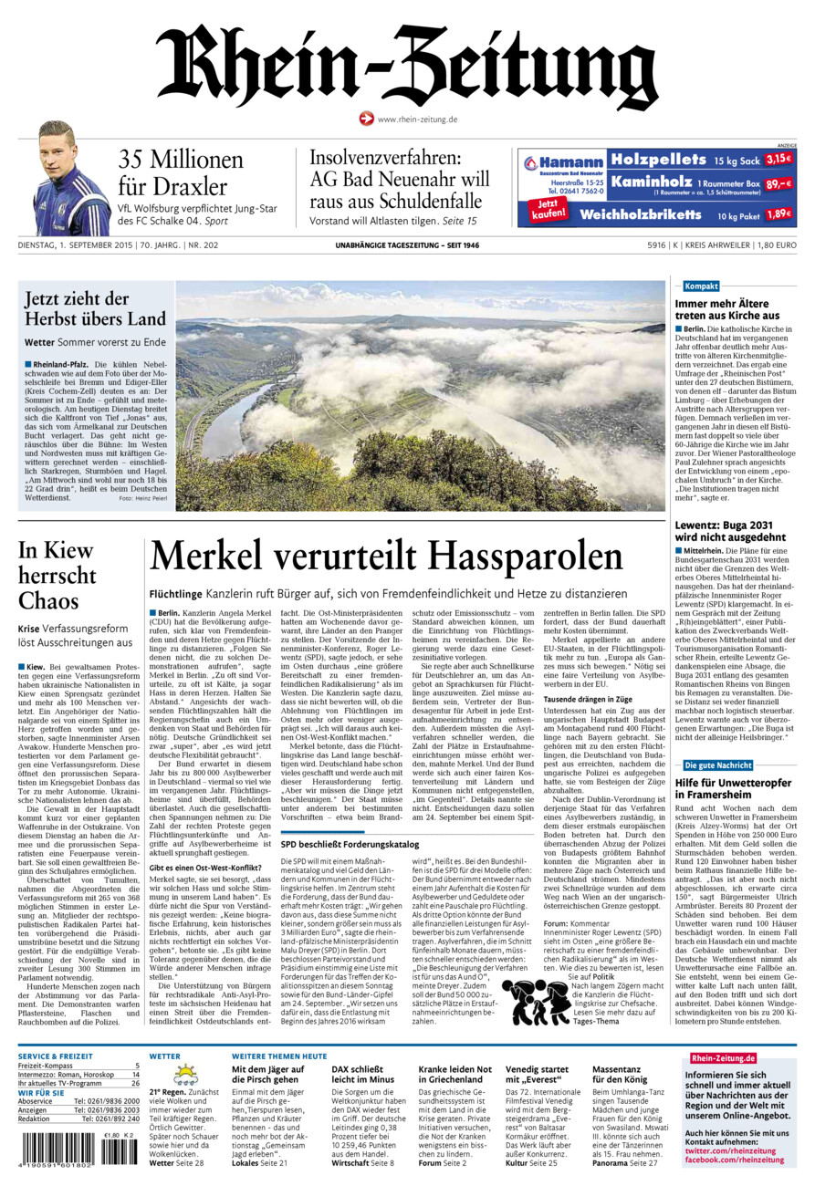 Rhein-Zeitung Kreis Ahrweiler vom Dienstag, 01.09.2015