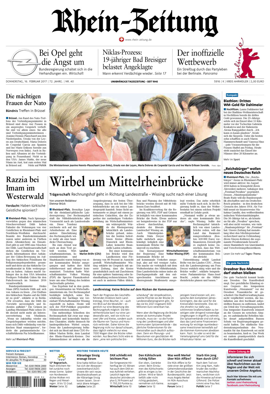 Rhein-Zeitung Kreis Ahrweiler vom Donnerstag, 16.02.2017
