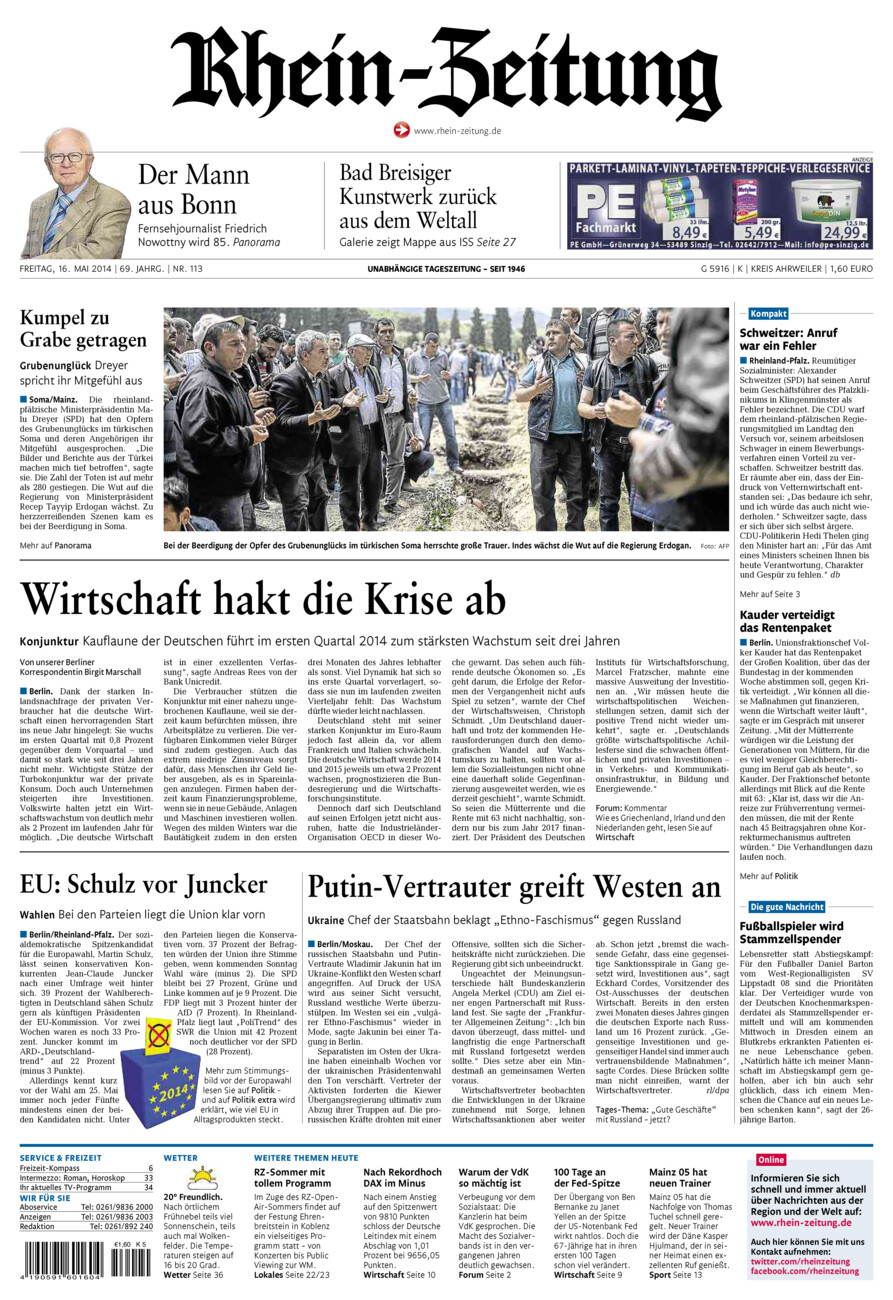 Rhein-Zeitung Kreis Ahrweiler vom Freitag, 16.05.2014
