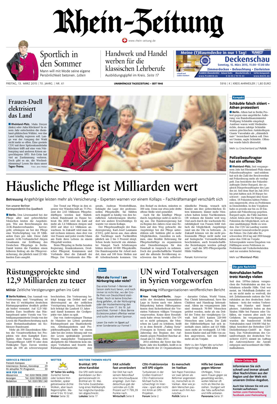 Rhein-Zeitung Kreis Ahrweiler vom Freitag, 13.03.2015