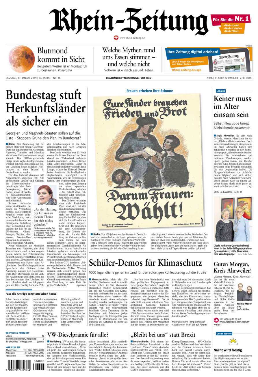 Rhein-Zeitung Kreis Ahrweiler vom Samstag, 19.01.2019