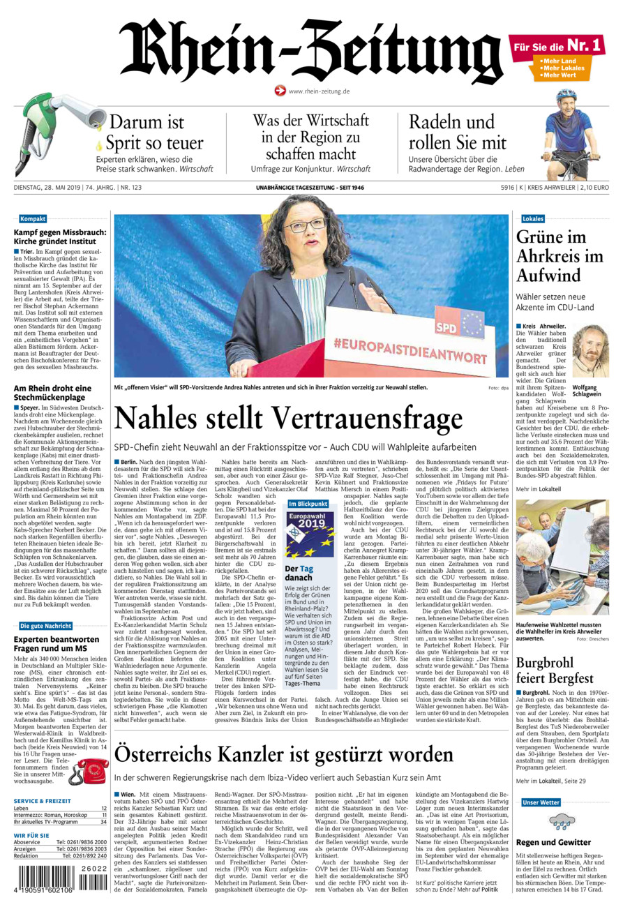 Rhein-Zeitung Kreis Ahrweiler vom Dienstag, 28.05.2019