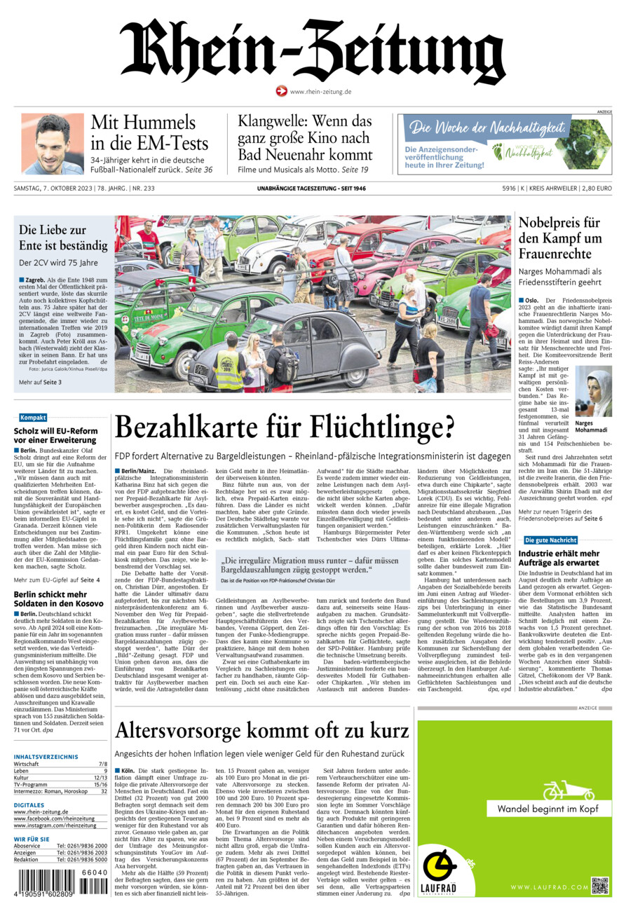 Rhein-Zeitung Kreis Ahrweiler vom Samstag, 07.10.2023