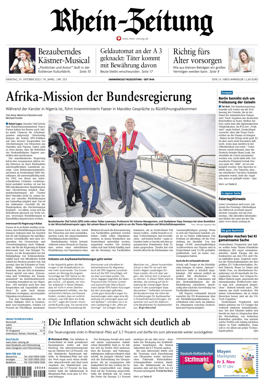 Rhein-Zeitung Kreis Ahrweiler vom Dienstag, 31.10.2023