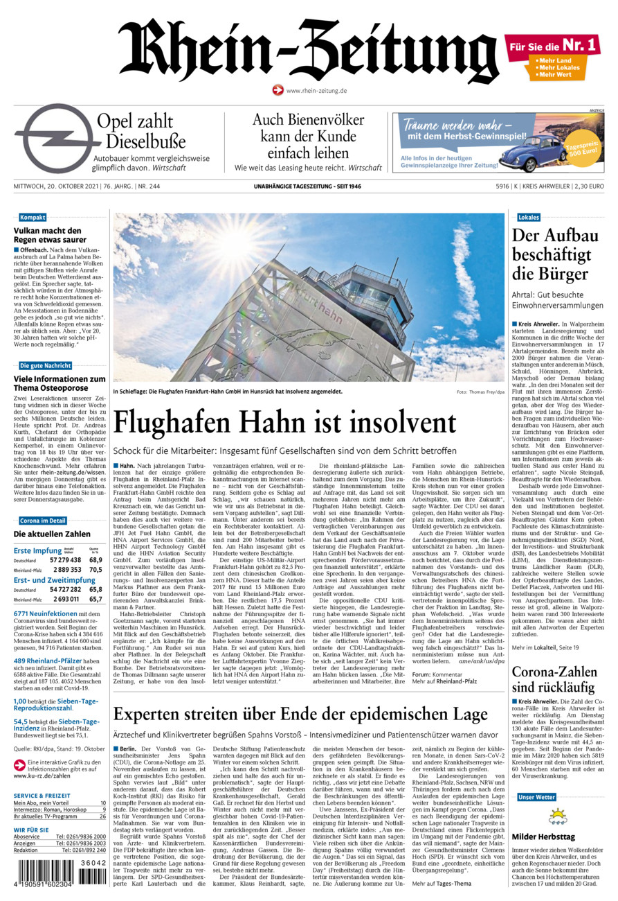 Rhein-Zeitung Kreis Ahrweiler vom Mittwoch, 20.10.2021